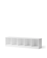 Wood shelving unit 5x1 with base, White