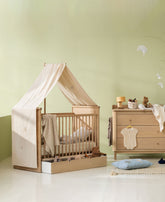 Camp Novel canopy for cot bed with embroidery, undyed