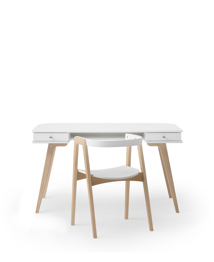Scrivania 66 cm e sedia Wood, Bianco/rovere