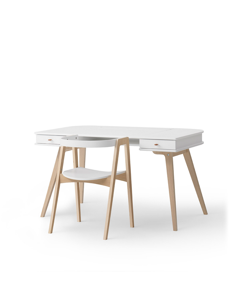 Scrivania 66 cm e sedia Wood, Bianco/rovere