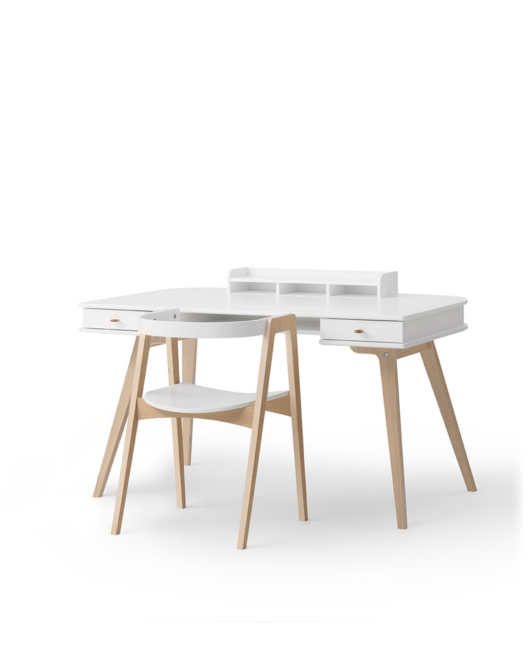 Scrivania 66 cm e sedia Wood, Bianco/rovere