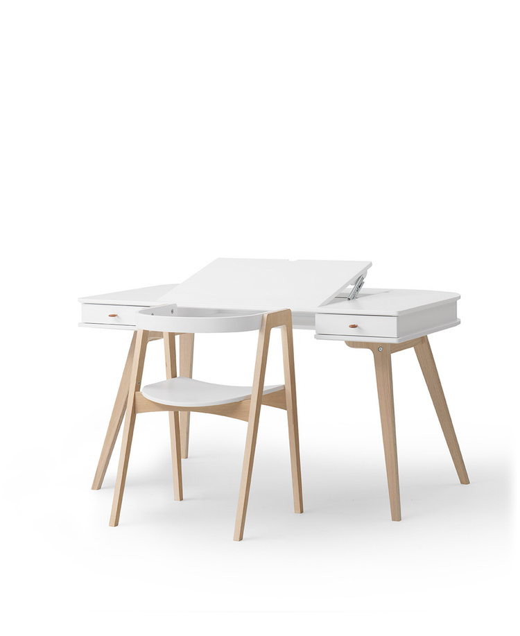 Scrivania 66 cm e sedia Wood, Bianco/rovere