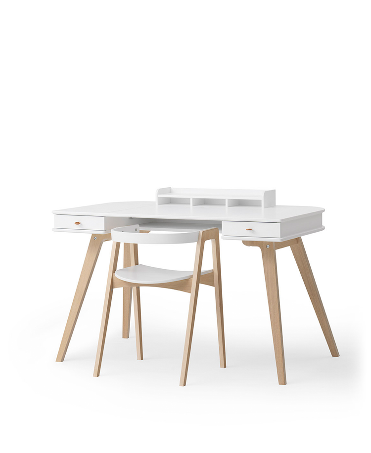 Scrivania 72 cm e sedia Wood, Bianco/rovere
