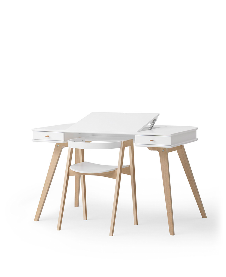Scrivania 72 cm e sedia Wood, Bianco/rovere