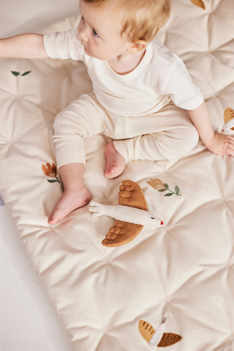 Embroidered Play mattress, songbirds