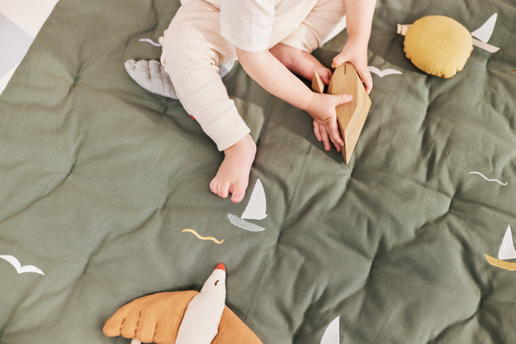 Embroidered Play mattress, sailboats