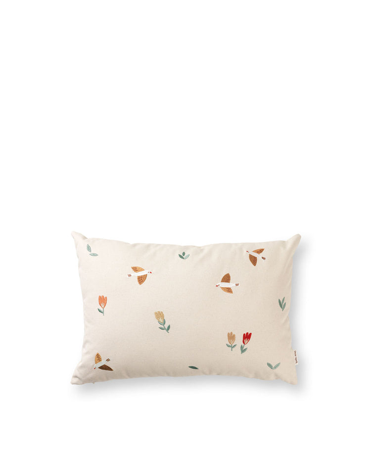 Embroidered cushion, songbirds