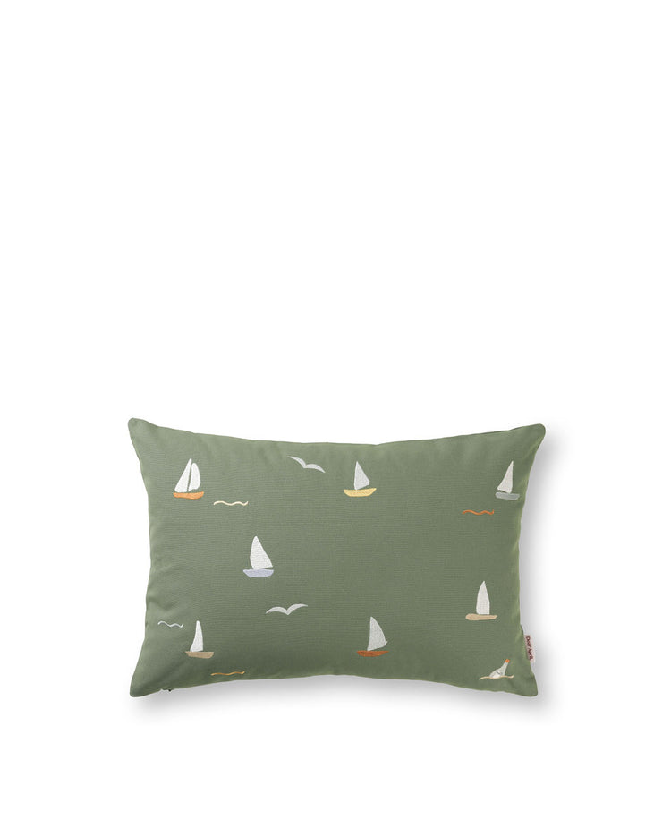 Embroidered cushion, sailboats