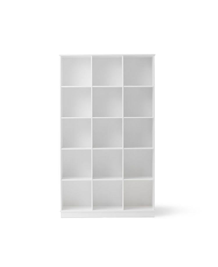 Wood shelving unit 3x5 with base, White