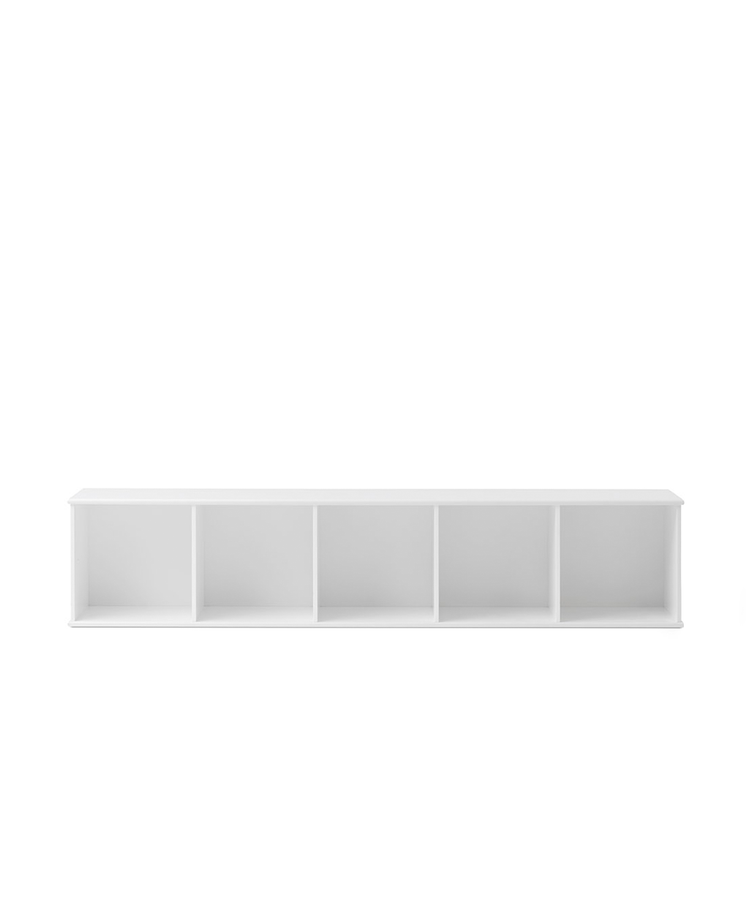 Wood shelving unit 5x1 with wall support, White