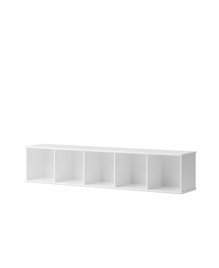 Wood shelving unit 5x1 with wall support, White