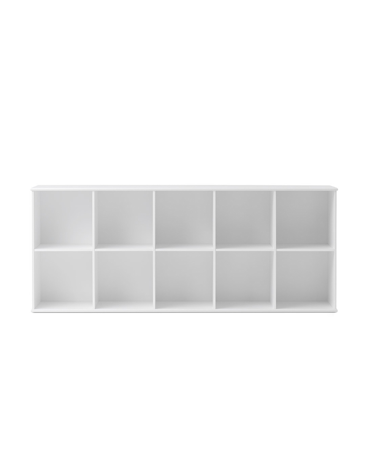 Wood shelving unit 5x2 with wall support, White