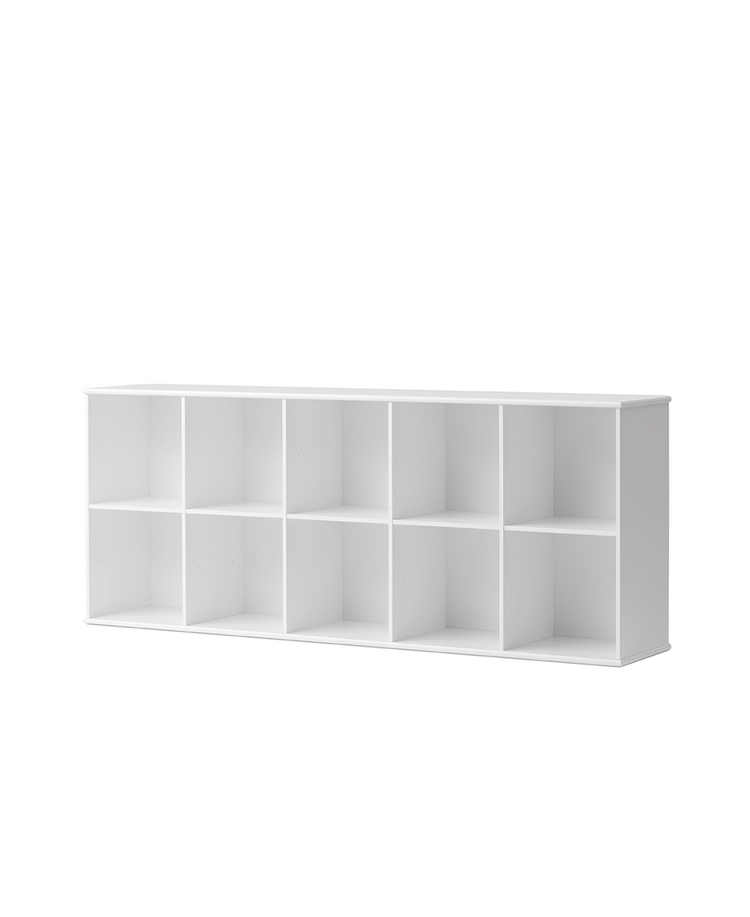 Wood shelving unit 5x2 with wall support, White