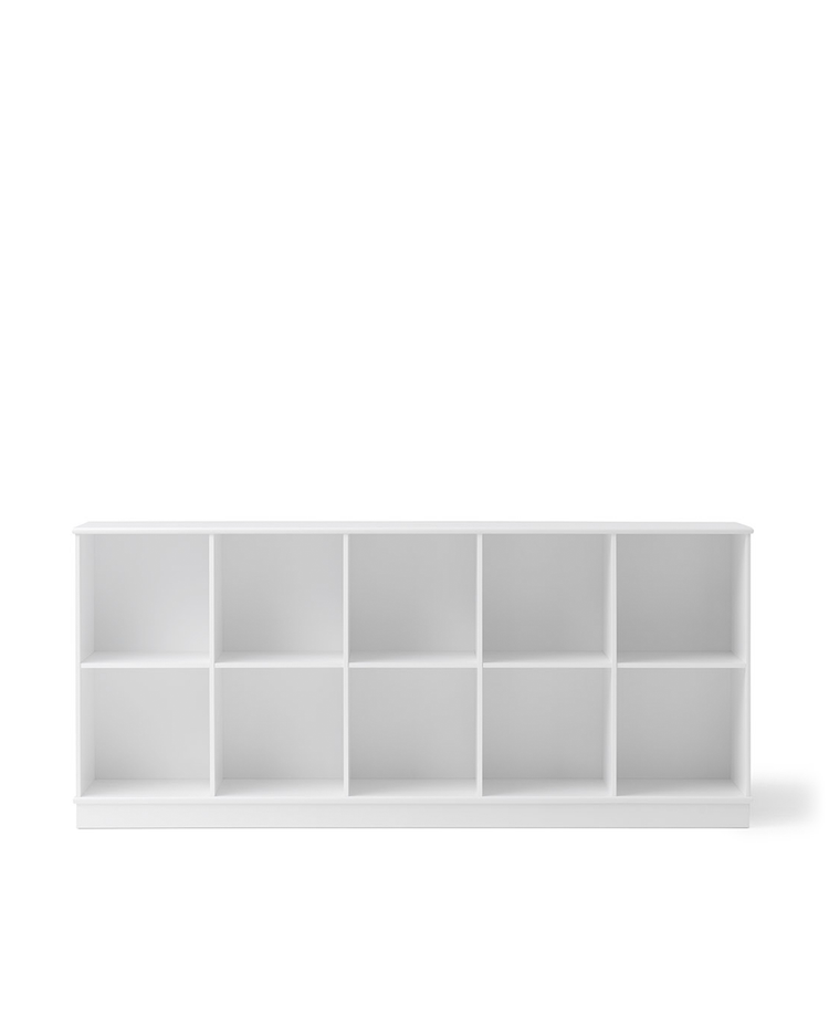 Wood shelving unit 5x2 with base, White