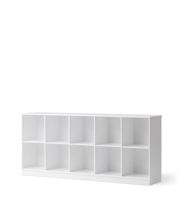 Wood shelving unit 5x2 with base, White