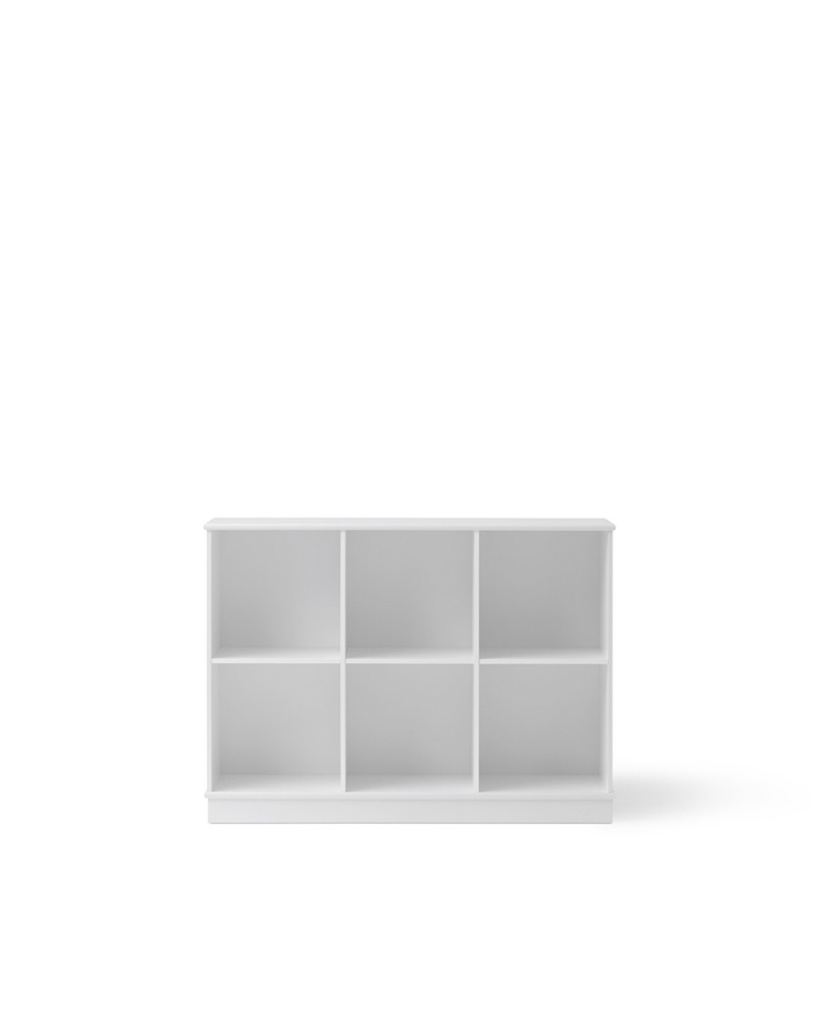 Wood shelving unit 3x2 with base, White