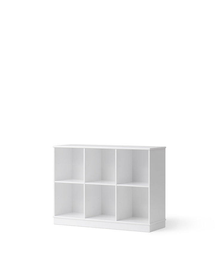 Wood shelving unit 3x2 with base, White