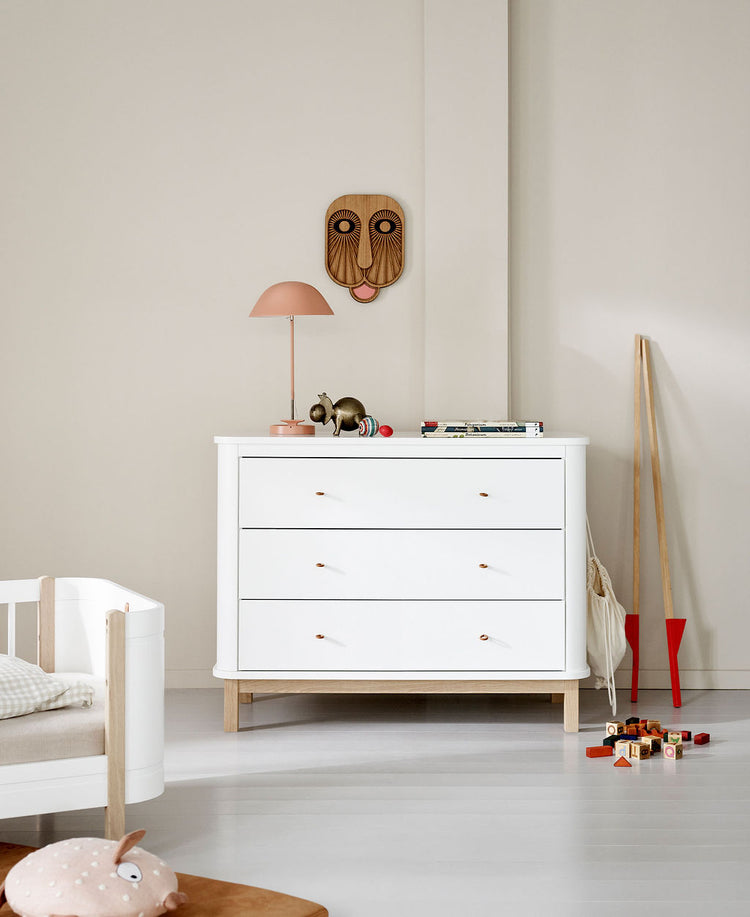 Cassettiera 6 cassetti Wood, Bianco/rovere