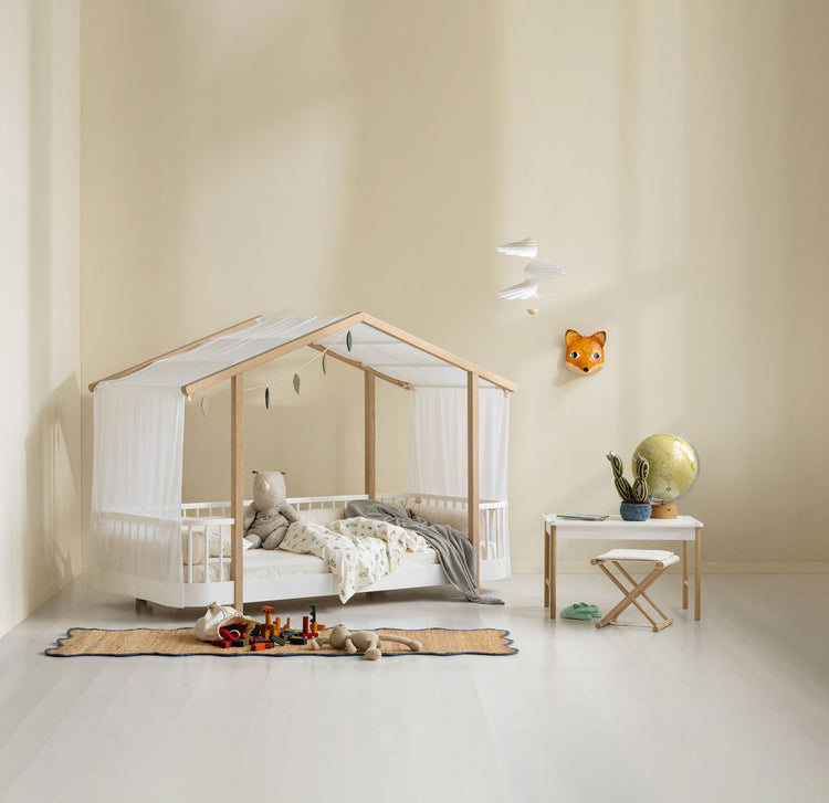 Letto Wood Original House 90x200cm, Bianco/rovere