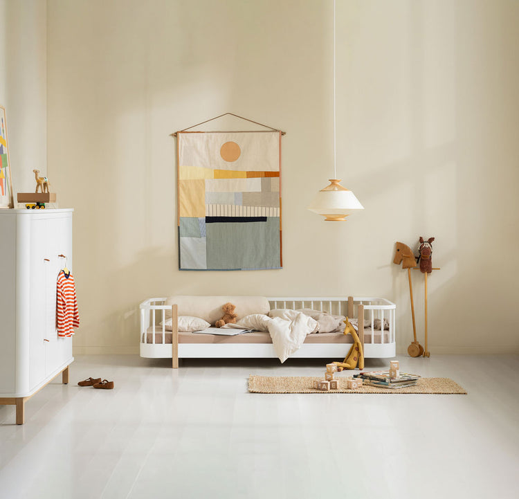 Letto Wood Original House 90x200cm, Bianco/rovere
