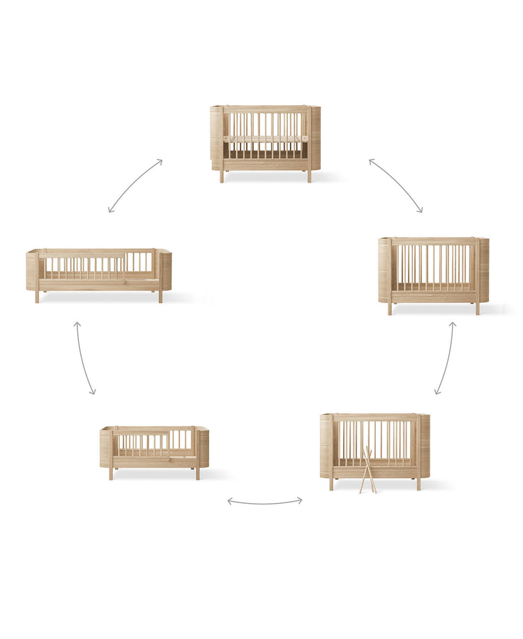 Mini+ basic Bed including junior kit, 0-9 years, Oak