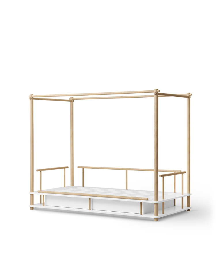 Camp Canopy Bed 90x180 cm, White/oak