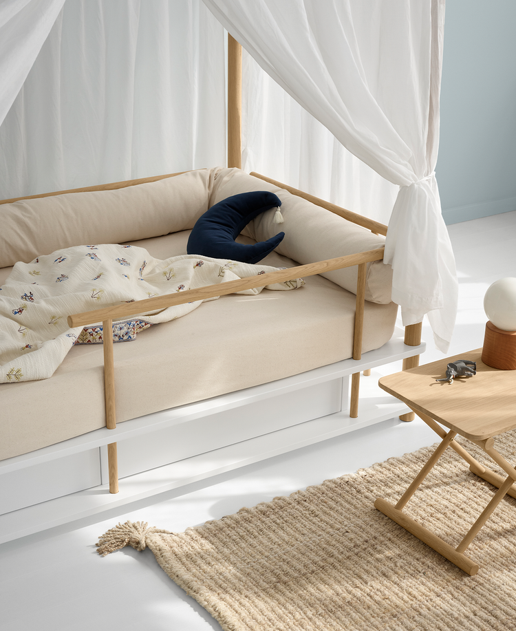 Camp Canopy Bed 90x180 cm, White/oak