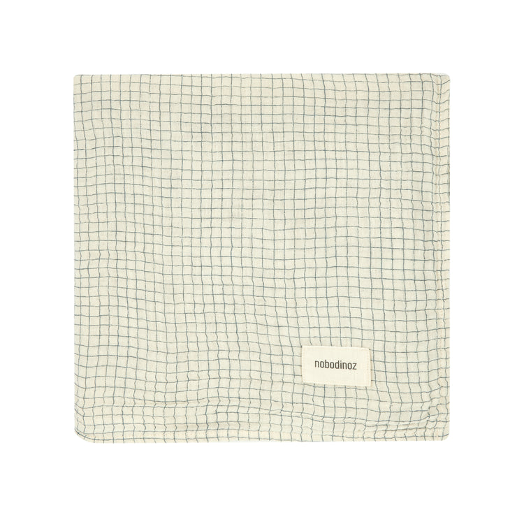 Birth gift swaddle 70 x 70 cm Wabi-Sabi, blue grid