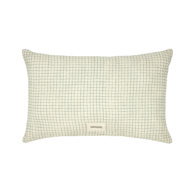 Rectangular cushion muslin Wabi-Sabi, blue grid