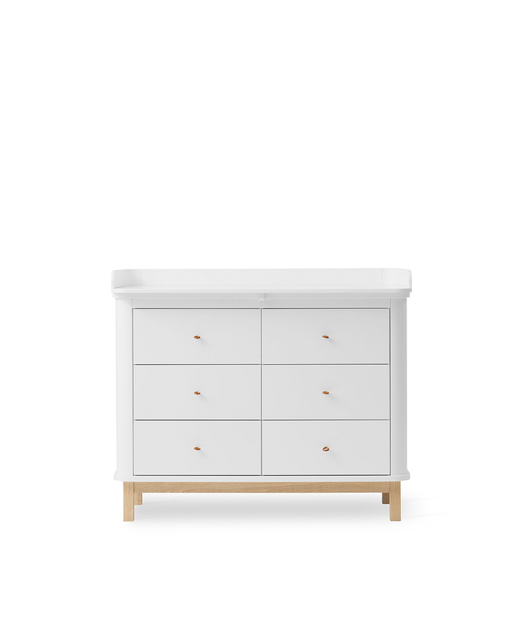 Wood Nursery Dresser 6 drawers with large top, White/oak