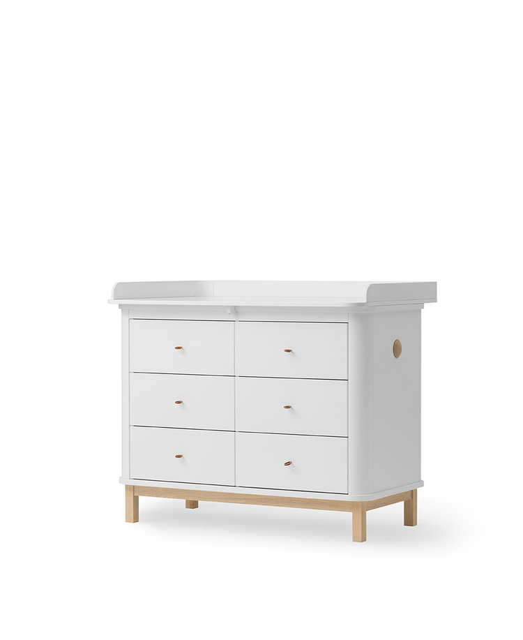 Wood Nursery Dresser 6 drawers with large top, White/oak