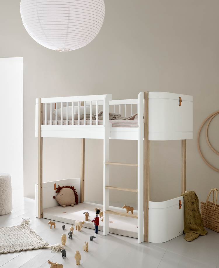 Letto a soppalco basso Mini+, Bianco/rovere